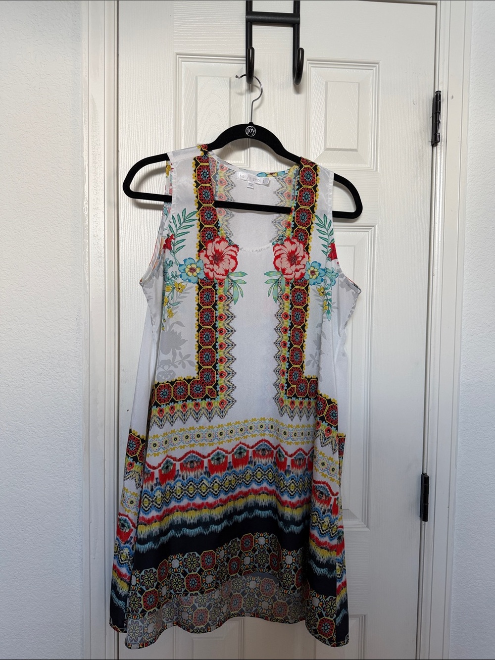 Karen Seo Sleeveless White Floral Border Print Dress large
